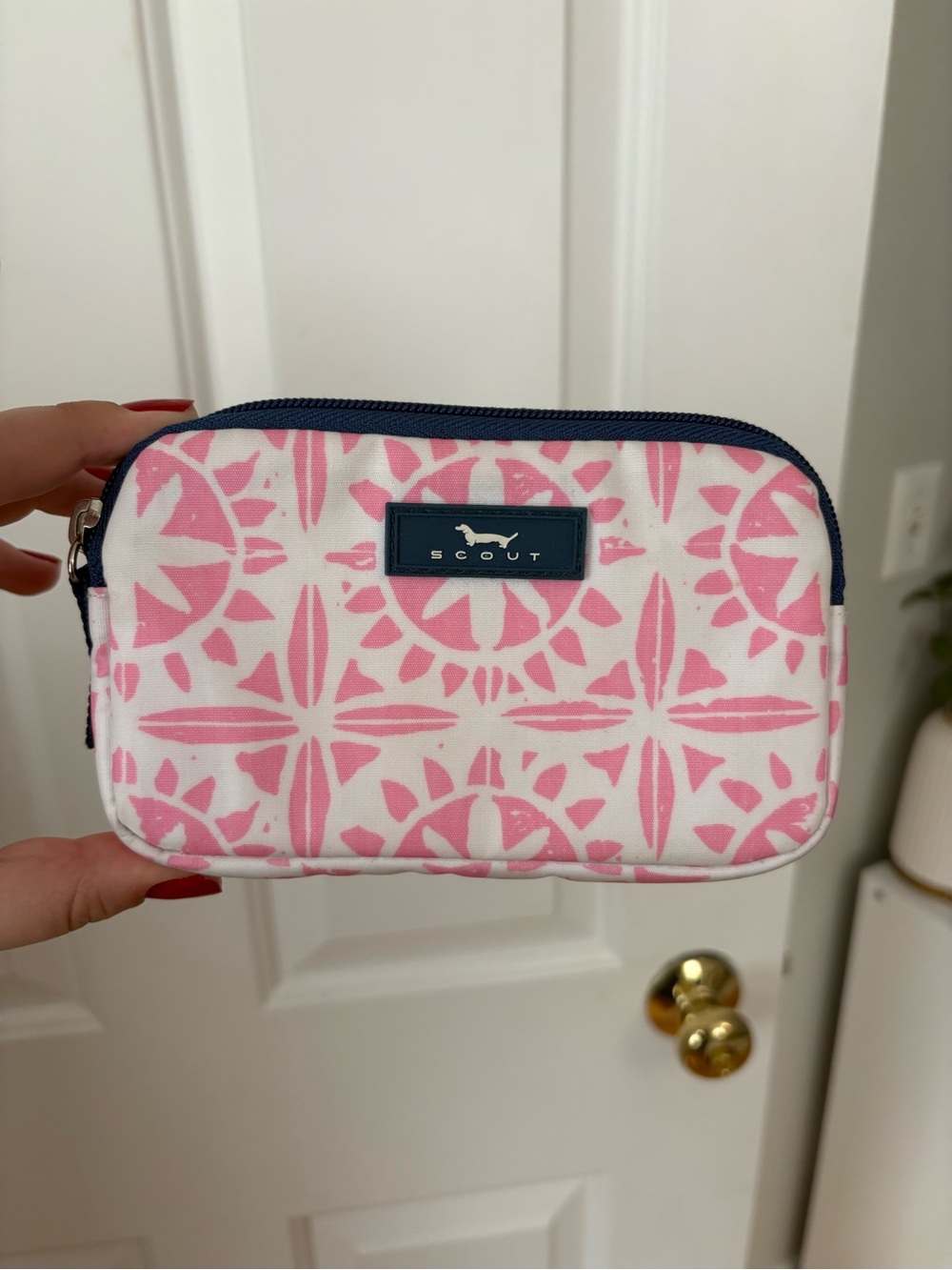 Scout Pink and Navy Geometric Zip Pouch